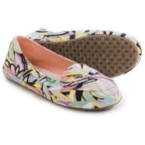 2/$30 Sanuk Palmtastic Flats 6 Women Canvas Slip-On Shoes Floral Comfort Casual - Picture 1 of 11
